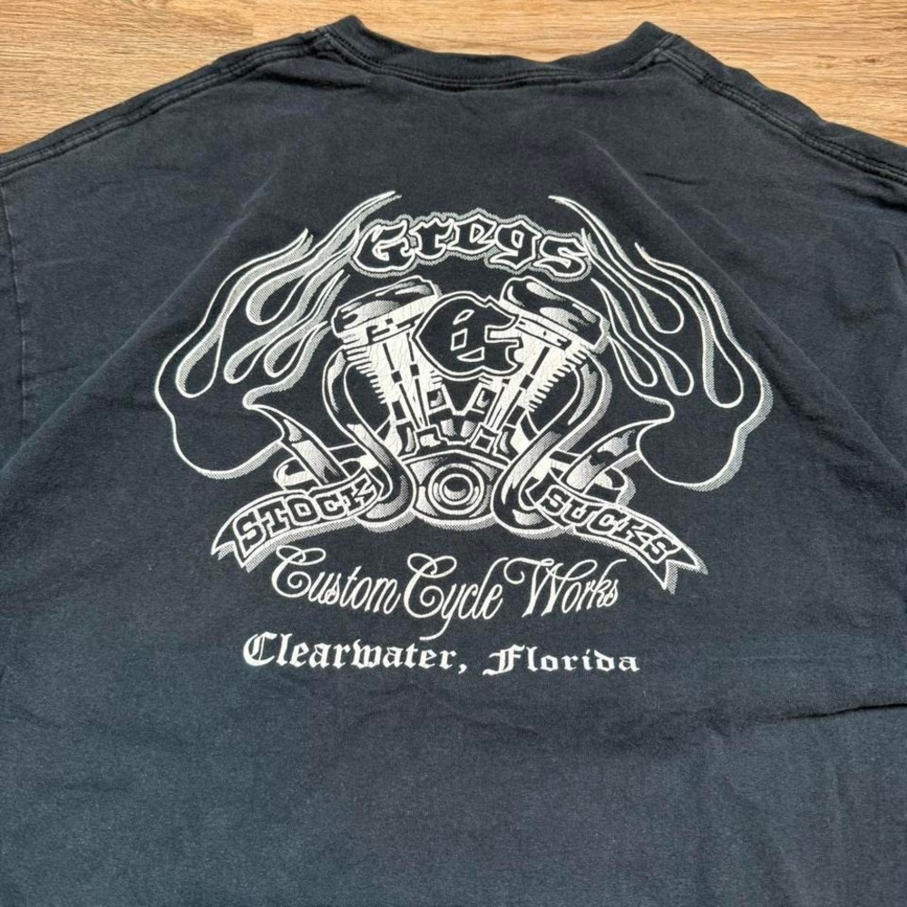 early 2000s biker style tee with graphic front and back hit "stock sucks" tshirt - Picture 2 of 5